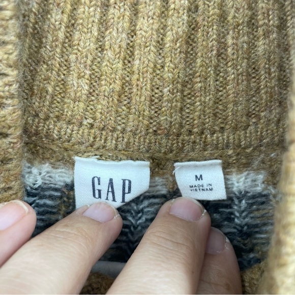 Gap Fair Isle mini Sweater knit Dress, tan gray white Sz M mock neck long sleeve - Picture 3 of 8